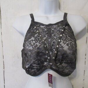 New Adore Me Bra 38DD Gray Lace Sheer High Neck Underwire